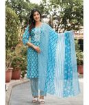 Juniper Cotton Printed Kurti With Pants Women's Stitched Salwar Suit - Blue ( Pack of 1 )