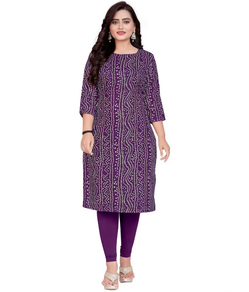     			AMTHI Cotton Blend Printed Straight Women's Kurti - Purple ( Pack of 1 )