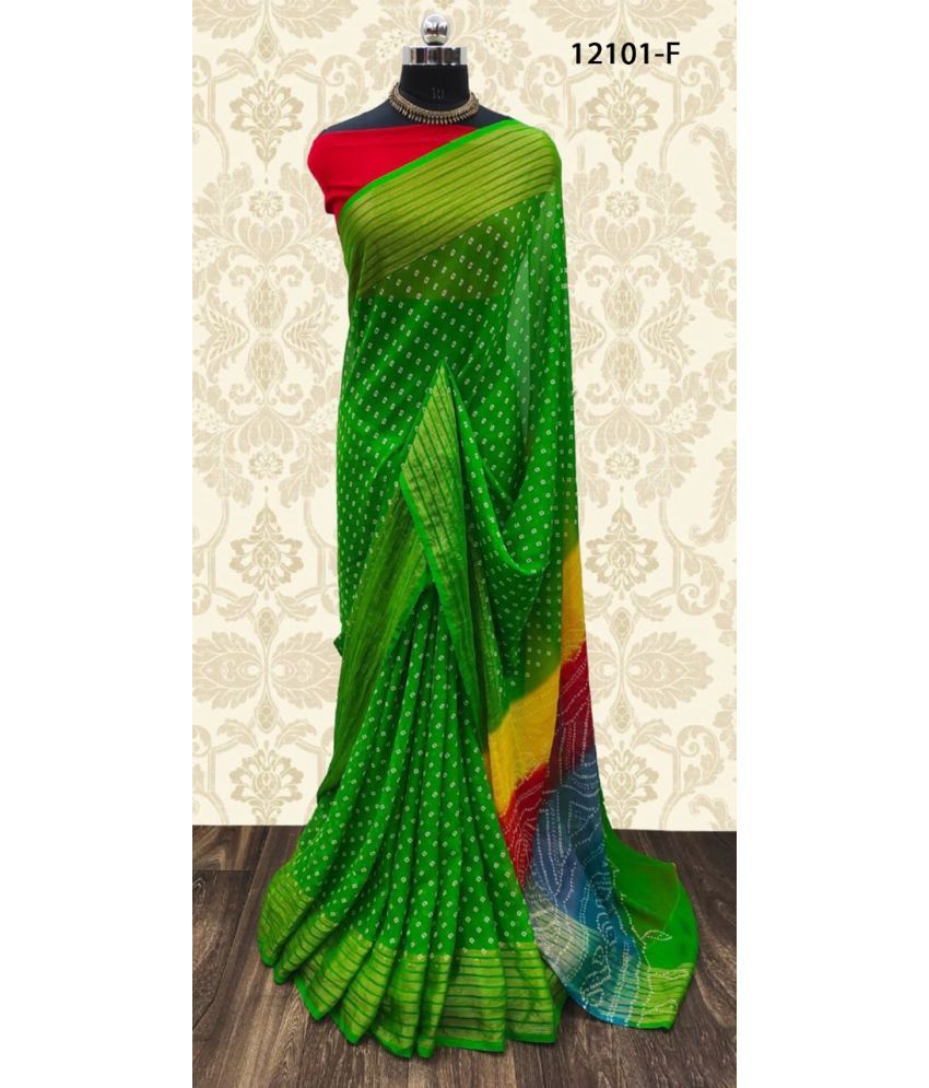     			Bhuwal Fashion Chiffon Printed Saree With Blouse Piece - Green ( Pack of 1 )