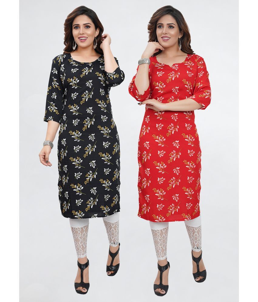     			Colorscube Crepe Printed Straight Women's Kurti - Red & Black ( Pack of 2 )