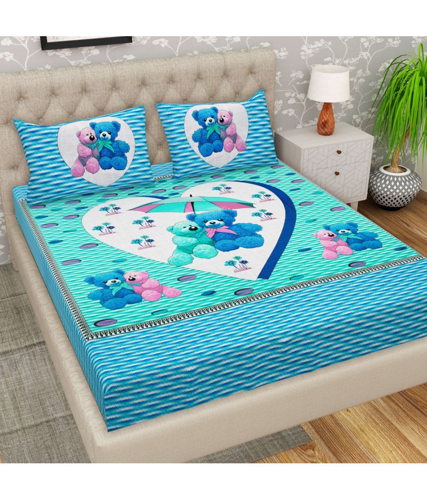     			Cosito Cotton Abstract 1 Double Bedsheet with 2 Pillow Covers - Blue