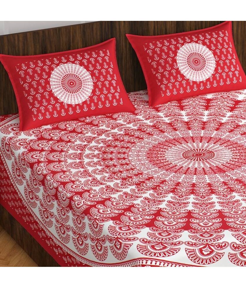     			Cosito Cotton Ethnic 1 Double Bedsheet with 2 Pillow Covers - Red