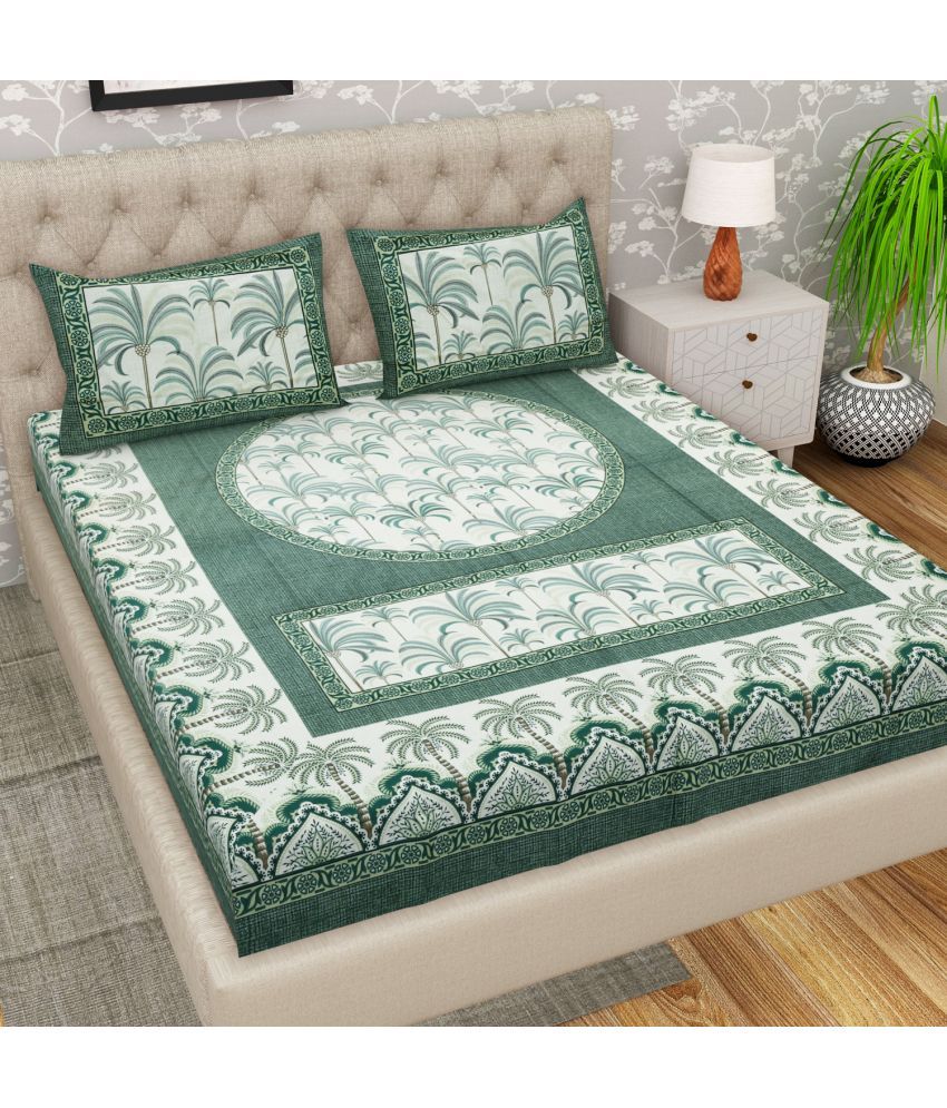     			Cosito Cotton Ethnic 1 Double Bedsheet with 2 Pillow Covers - Green