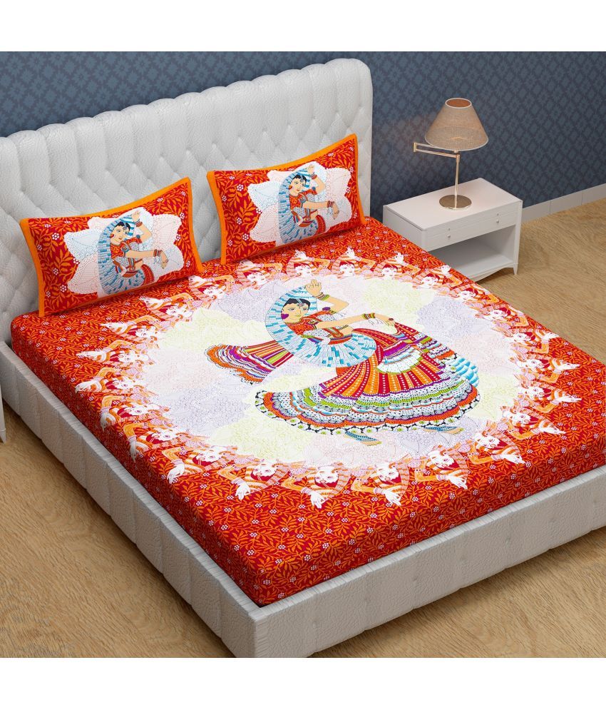     			Cosito Cotton Ethnic 1 Double Bedsheet with 2 Pillow Covers - Red