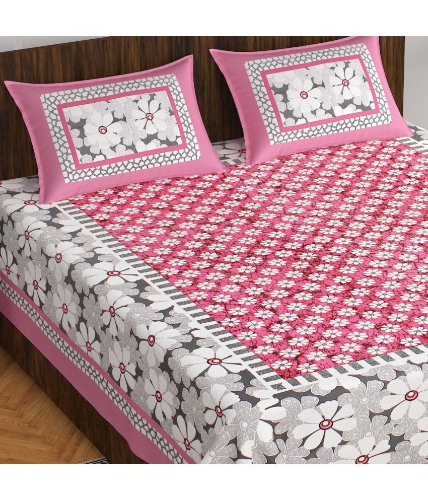     			Cosito Cotton Ethnic 1 Double Bedsheet with 2 Pillow Covers - Pink