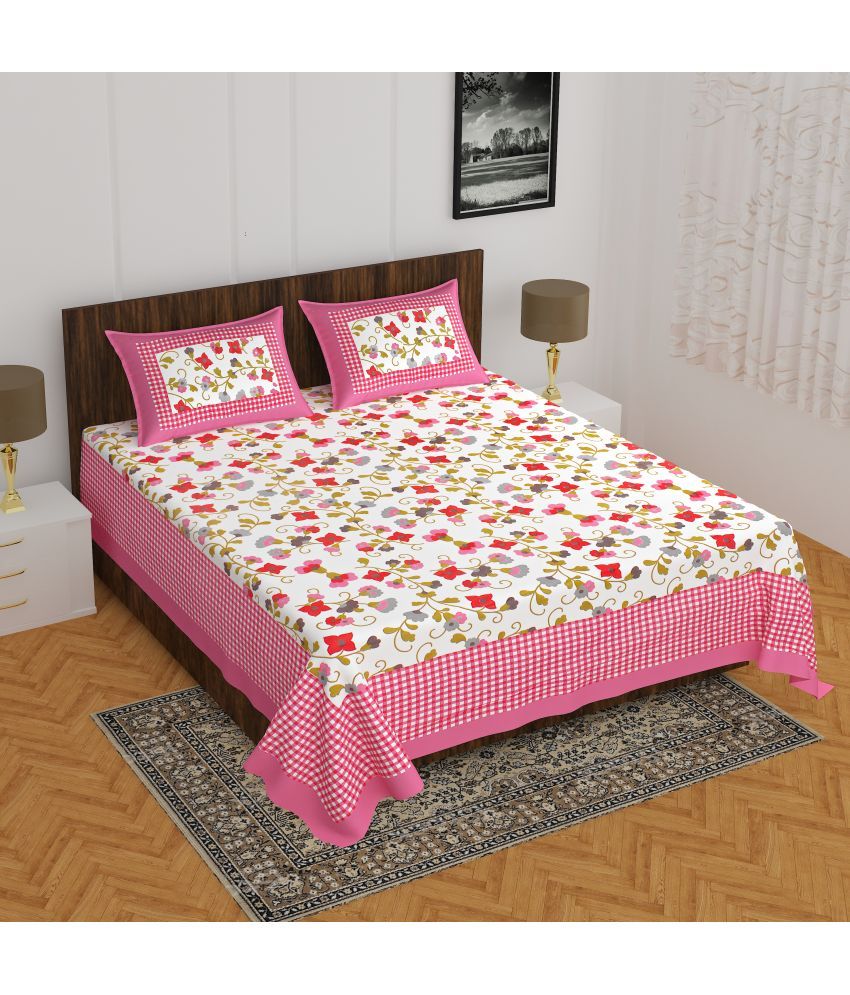     			Cosito Cotton Floral 1 Double Bedsheet with 2 Pillow Covers - Multicolor