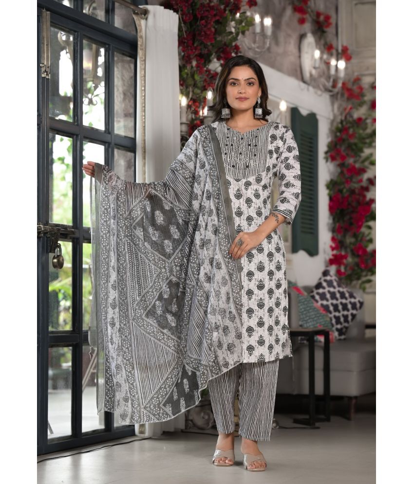     			Juniper Cotton Printed Kurti With Pants Women's Stitched Salwar Suit - Black ( Pack of 1 )