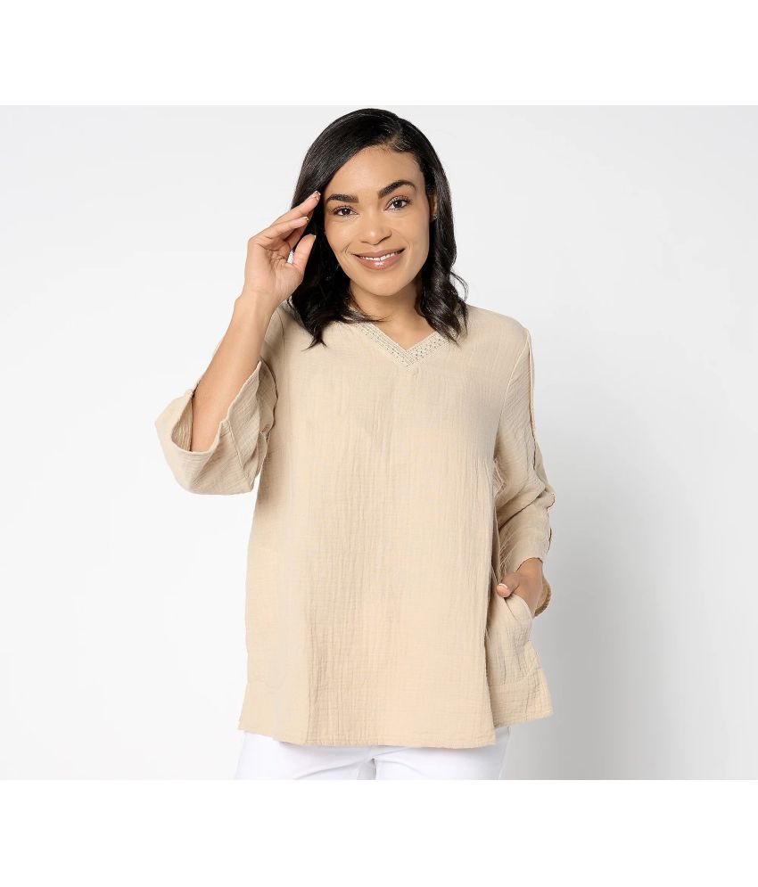     			Mishey Beige Cotton Women's Regular Top ( Pack of 1 )