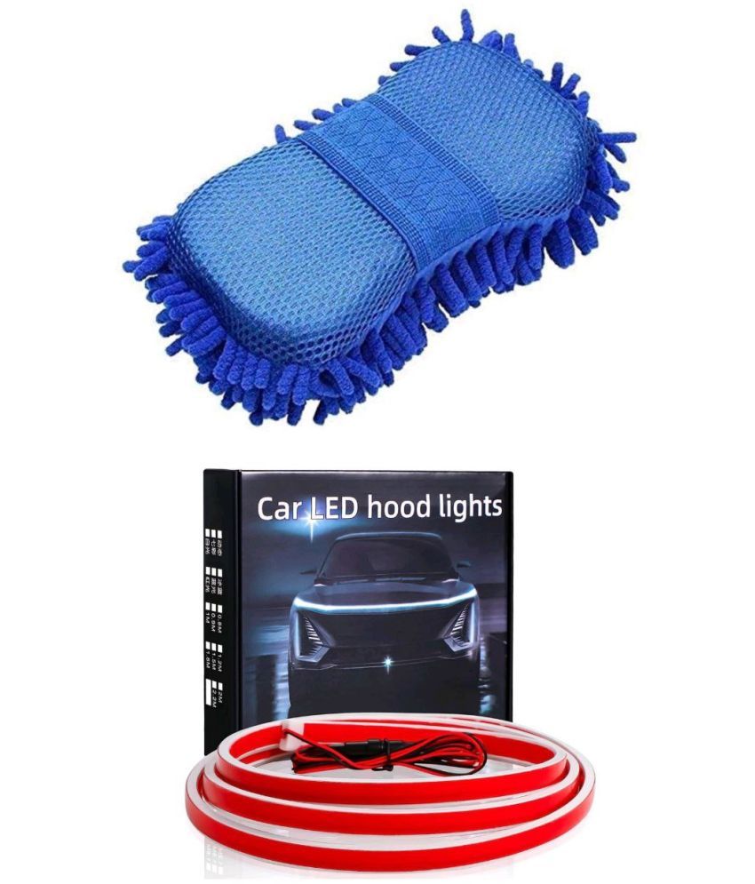     			NAMRA - Car cleaing spong and car hood light COMBO - Car Wash Sponges Cleaner Tools  , Car Led Hood Light Strip