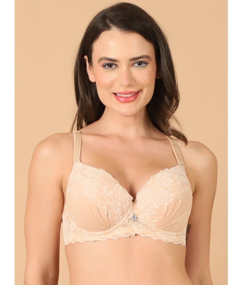     			PrettyCat Lace Lightly Padded Women's T-Shirt Bra ( Beige ) PC-BR-7036-BEG