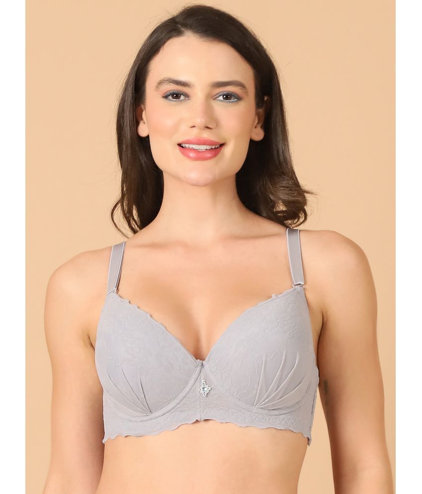     			PrettyCat Lace Lightly Padded Women's T-Shirt Bra ( Light Grey ) PC-BR-7036-GRY