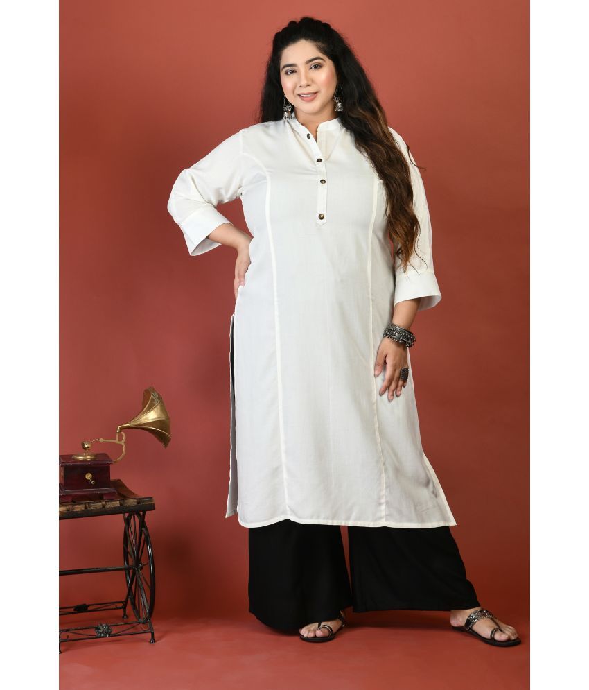     			PrettyPlus by Desinoor.com Rayon Solid Straight Women's Kurti - White ( Pack of 1 )