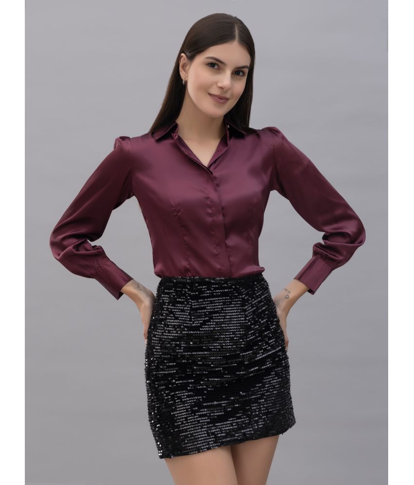     			Purys Maroon Satin Women's Shirt Style Top ( Pack of 1 )