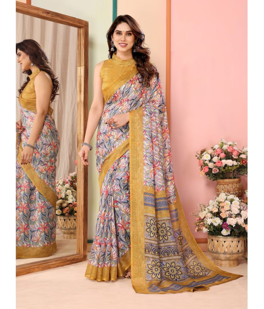     			Rangita Cotton Blend Printed Saree With Blouse Piece - Mustard ( Pack of 1 )