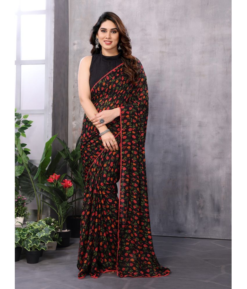     			Rangita Georgette Printed Saree With Blouse Piece - Black ( Pack of 1 )