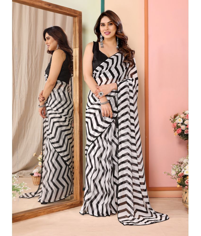     			Rangita Georgette Striped Saree With Blouse Piece - Black ( Pack of 1 )