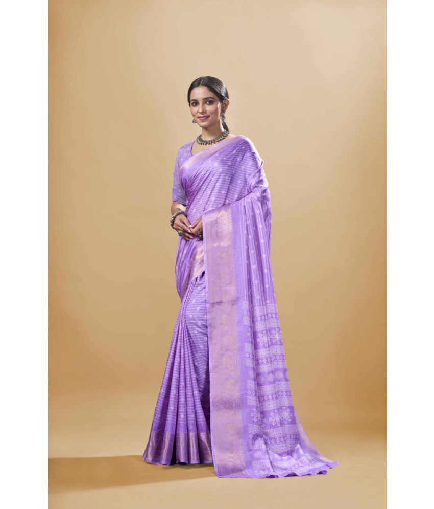     			Sanjana Silk Silk Blend Printed Saree With Blouse Piece - Purple ( Pack of 1 )