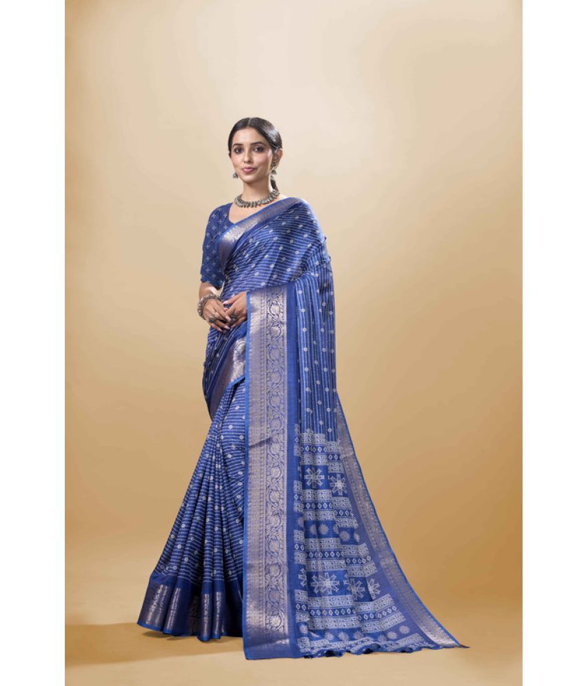     			Sanjana Silk Silk Blend Printed Saree With Blouse Piece - Navy Blue ( Pack of 1 )