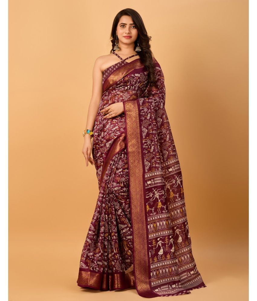     			Sanwariya Silk Silk Blend Printed Saree With Blouse Piece - Wine ( Pack of 1 )