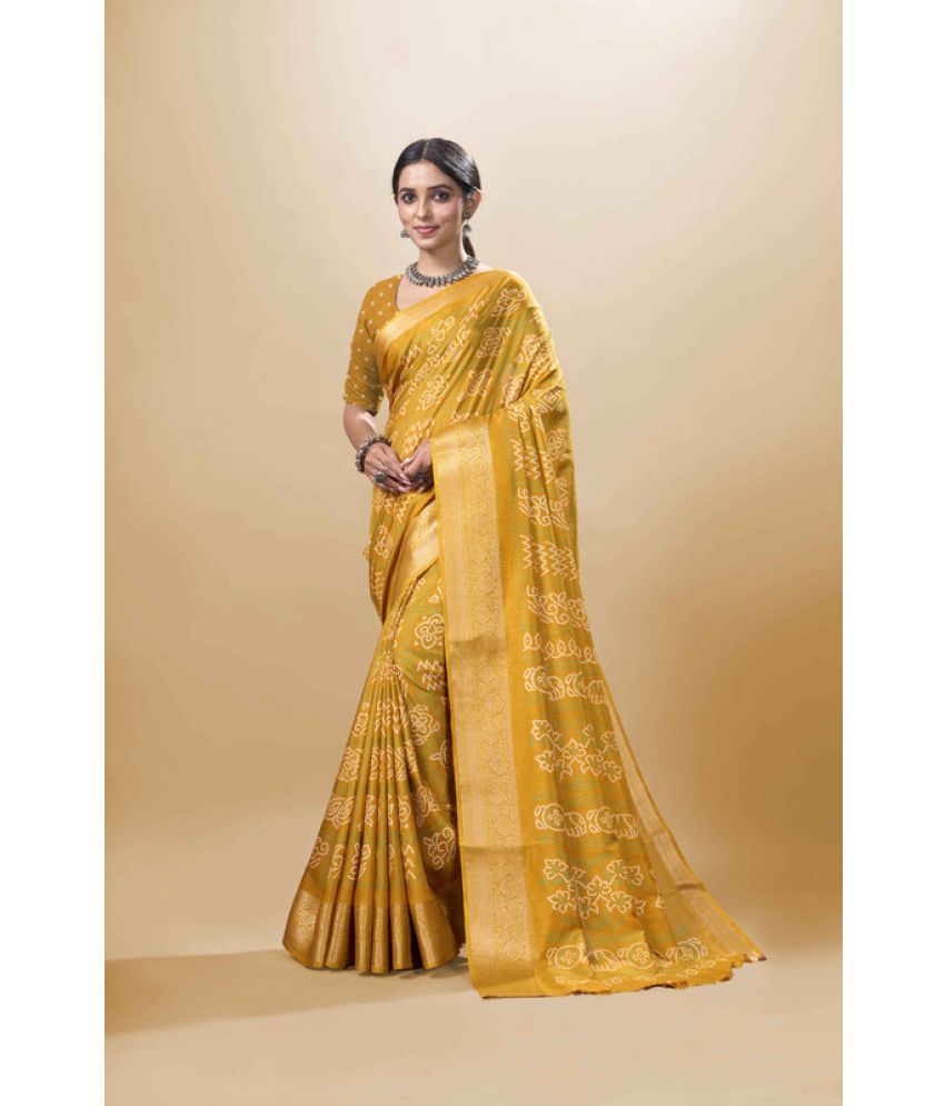     			Sanwariya Silk Silk Blend Printed Saree With Blouse Piece - Yellow ( Pack of 1 )