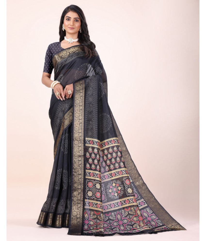     			Sanwariya Silk Silk Blend Printed Saree With Blouse Piece - Black ( Pack of 1 )