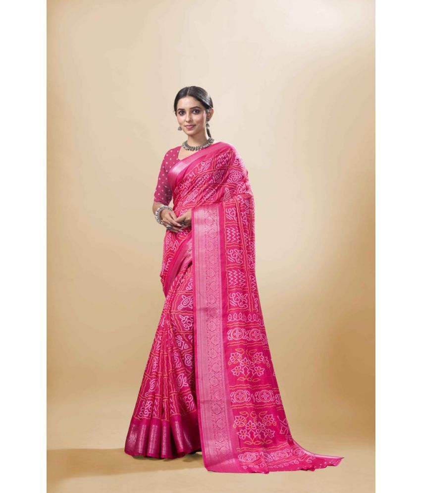     			Sitanjali Lifestyle Silk Blend Printed Saree With Blouse Piece - Pink ( Pack of 1 )