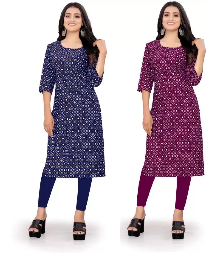     			VACHHARAJ GROUP Crepe Printed Straight Women's Kurti - Purple,Blue ( Pack of 2 )