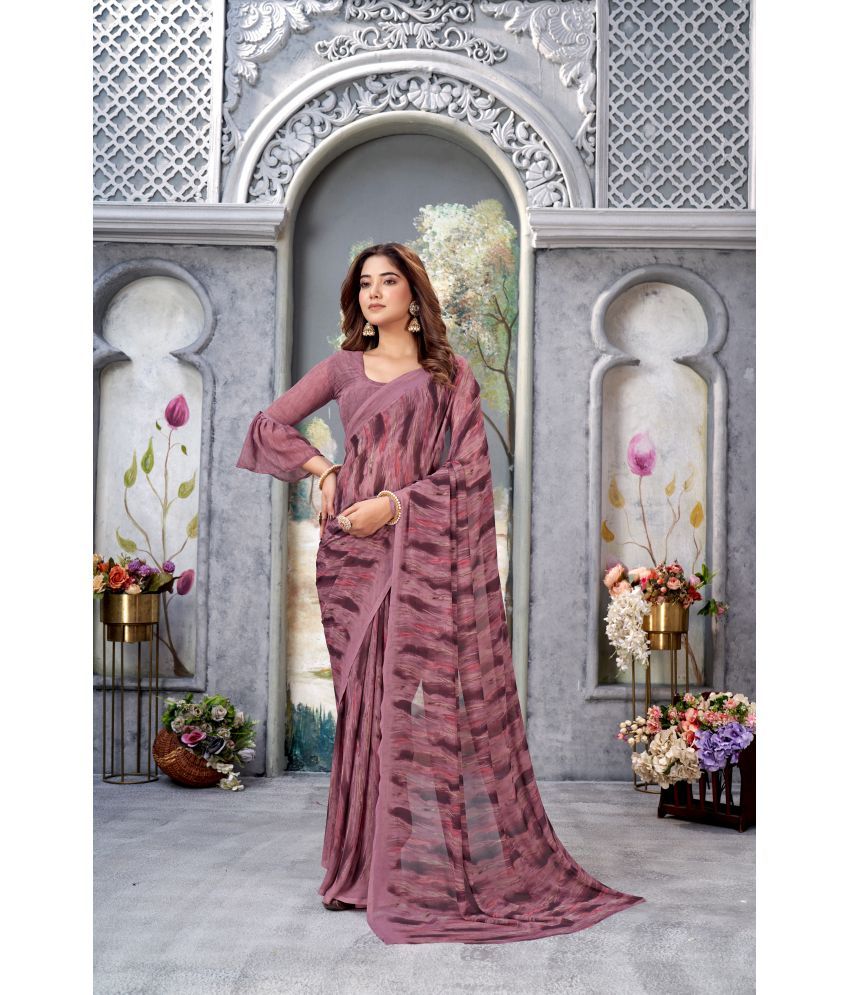     			Varni Fabrics Georgette Printed Saree With Blouse Piece - Mauve ( Pack of 1 )