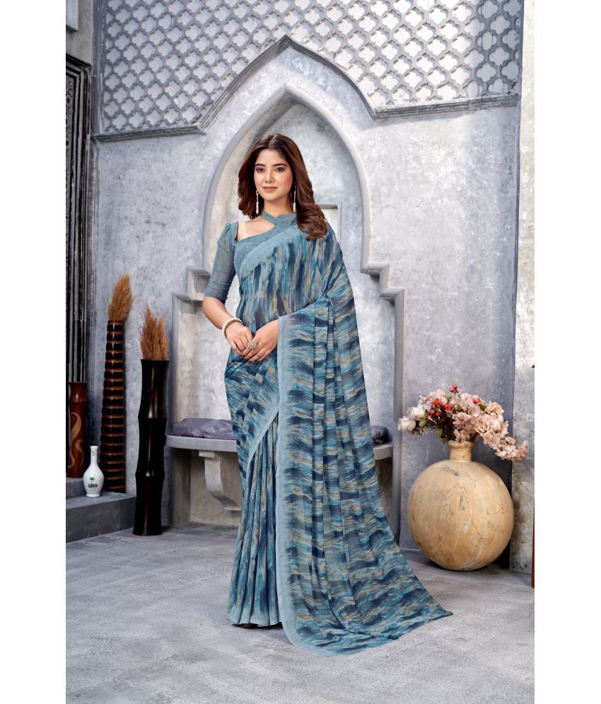     			Varni Fabrics Georgette Printed Saree With Blouse Piece - Grey ( Pack of 1 )