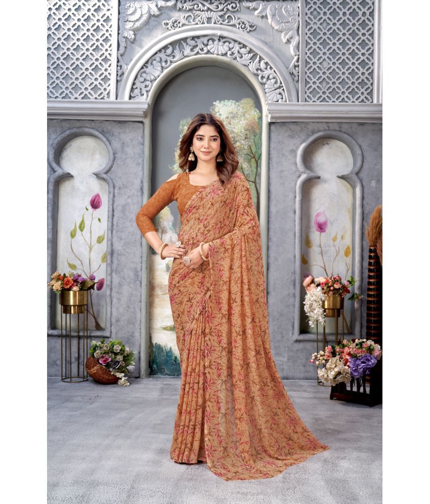     			Varni Fabrics Georgette Printed Saree With Blouse Piece - Rust ( Pack of 1 )