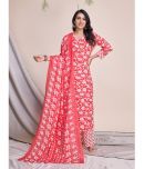 MOJILAA Cotton Printed Kurti With Palazzo Women's Stitched Salwar Suit - Red ( Pack of 1 )