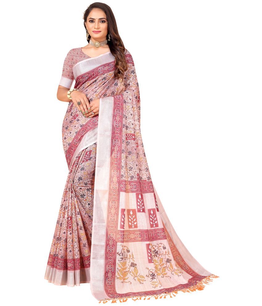     			AMTHI Linen Printed Saree With Blouse Piece - Multicolour ( Pack of 1 )