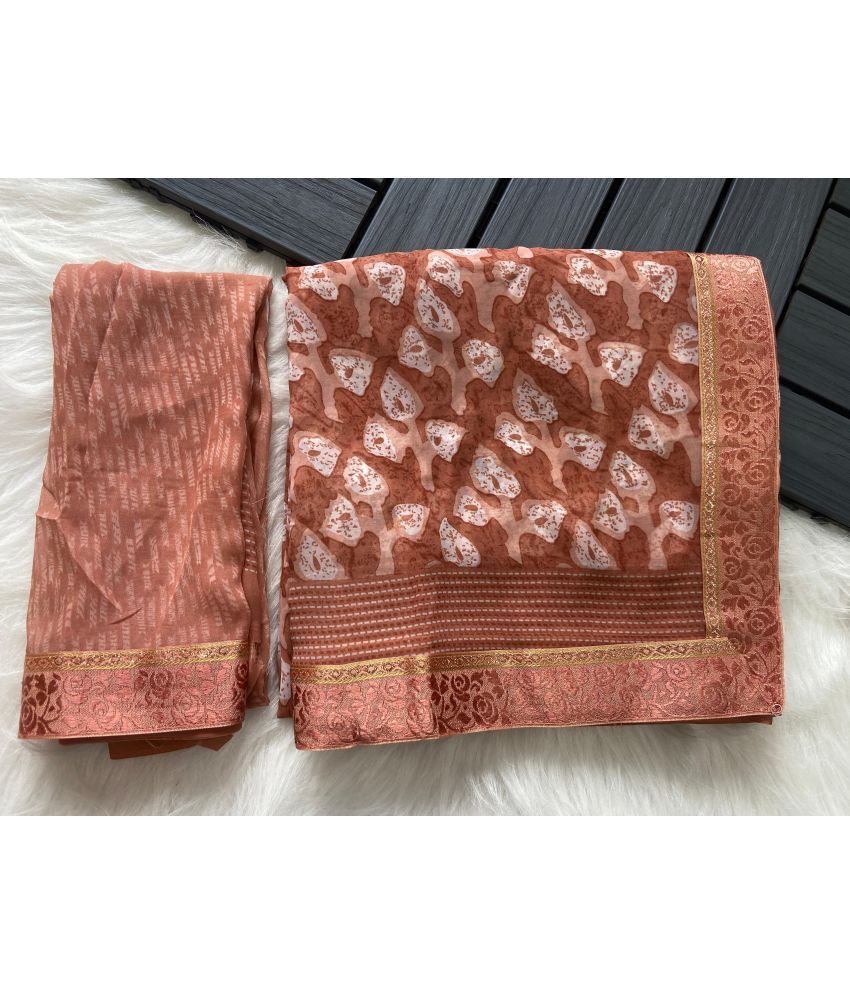     			BHAVIKA SILK MILLS Georgette Printed Saree With Blouse Piece - Brown ( Pack of 1 )