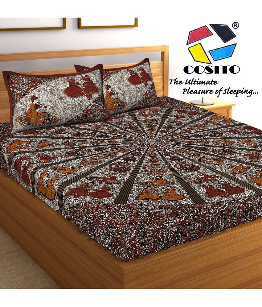     			Cosito Cotton Ethnic 1 Double Bedsheet with 2 Pillow Covers - Multicolor