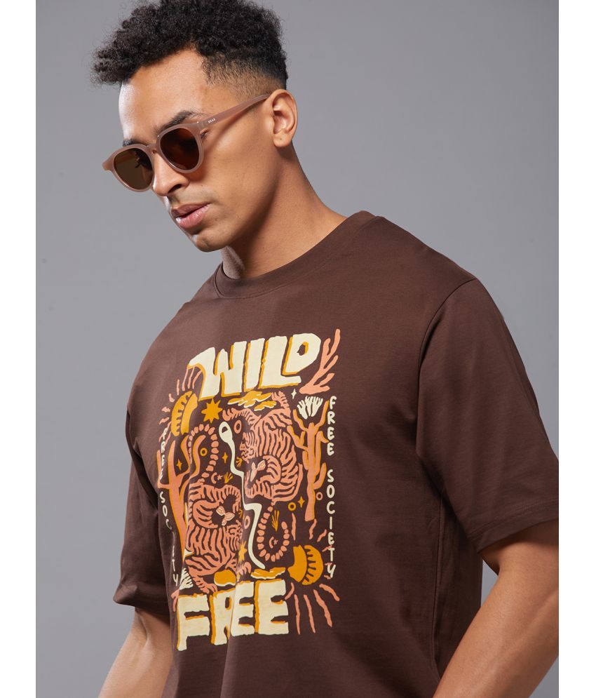     			Free Society Cotton Oversized Fit Printed Half Sleeves Men's T-Shirt - Brown ( Pack of 1 )