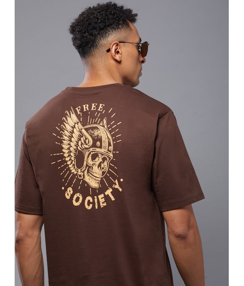     			Free Society Cotton Oversized Fit Printed Half Sleeves Men's T-Shirt - Brown ( Pack of 1 )