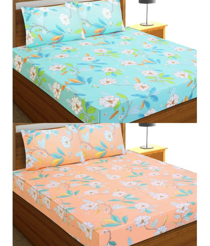     			Home Candy Microfiber Floral 2 Double Bedsheet with 4 Pillow Covers - Peach