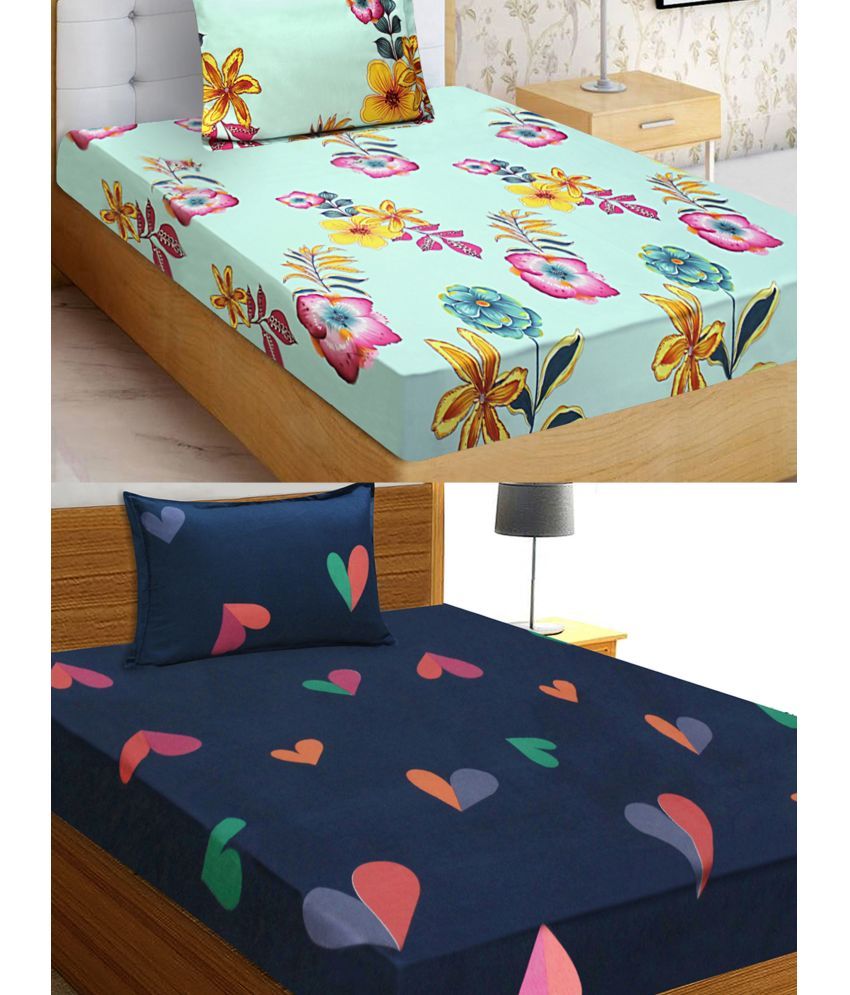     			Home Candy Microfiber Floral 2 Single Bedsheet with 2 Pillow Covers - Multicolor