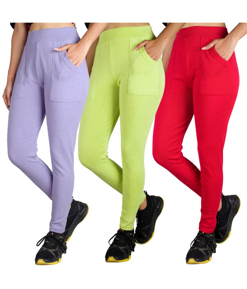     			KARARO JEGGINGS - Cotton Blend Skinny Fit Fluorescent Green Women's Jeggings ( Pack of 3 )