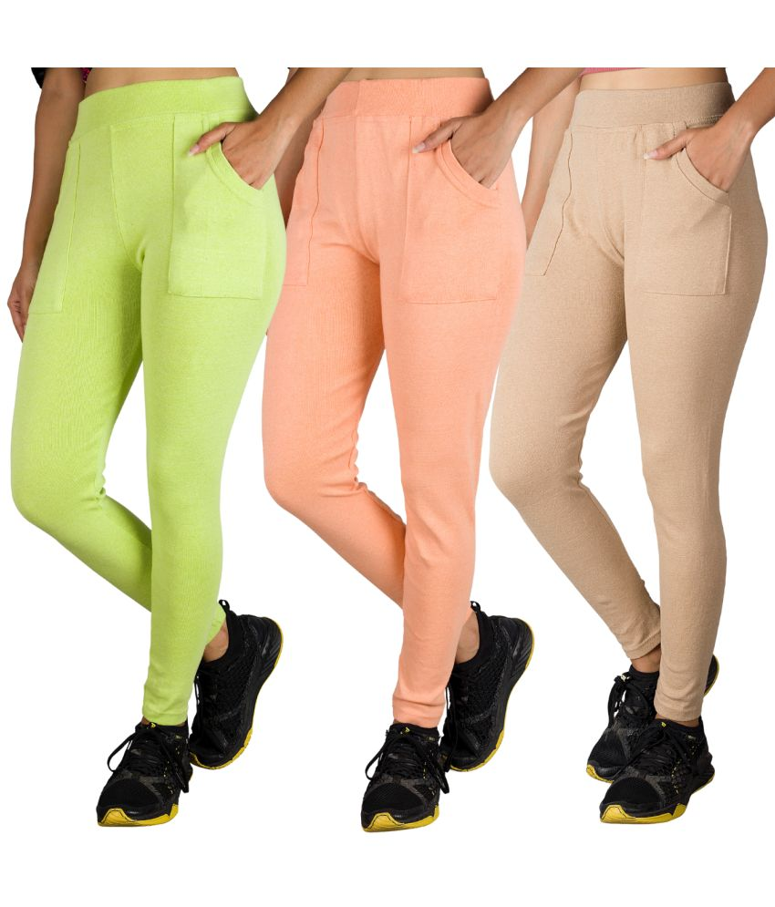     			KARARO JEGGINGS - Cotton Blend Skinny Fit Orange Women's Jeggings ( Pack of 3 )