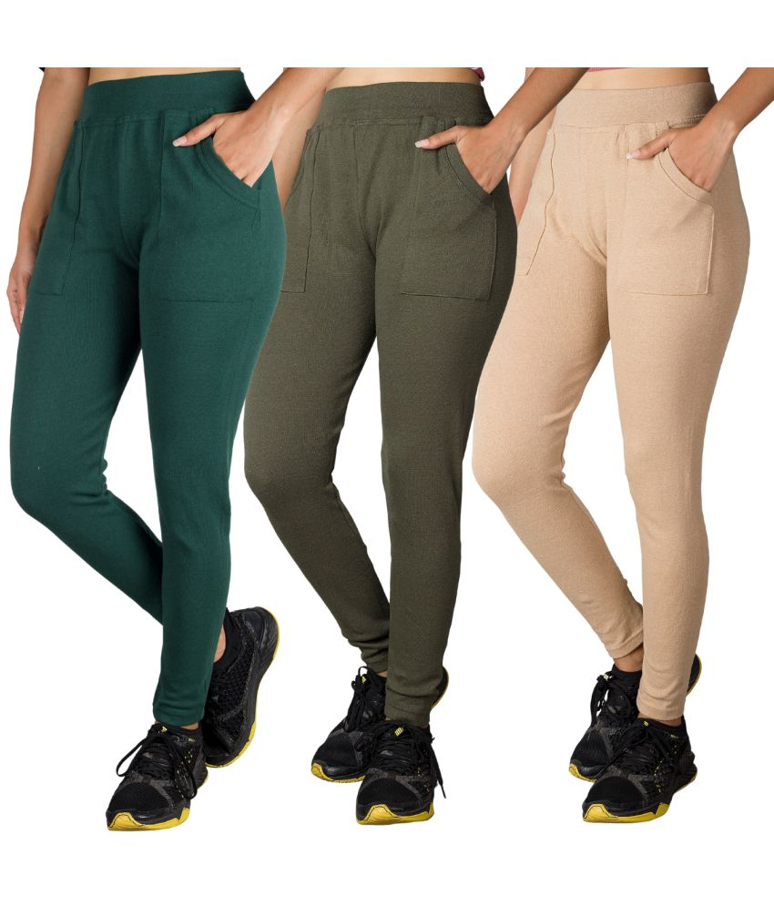     			KARARO JEGGINGS - Cotton Blend Skinny Fit Olive Women's Jeggings ( Pack of 3 )