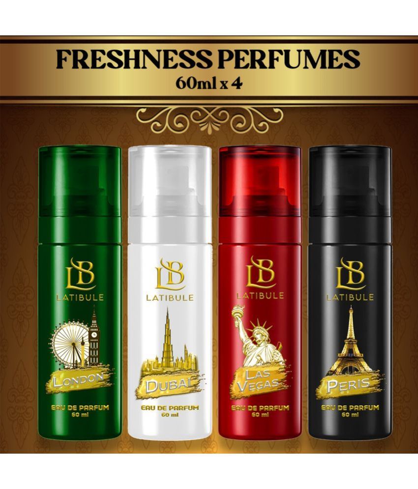     			Latibule Long Lasting Perfume Body Spray For Men And Women 60 Ml Each (Pack Of 4)