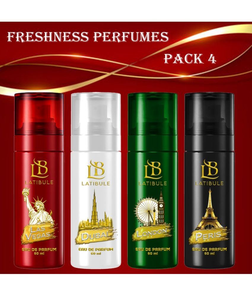     			Latibule Long Lasting Perfume Body Spray For Men And Women 60 Ml Each (Pack Of 4)