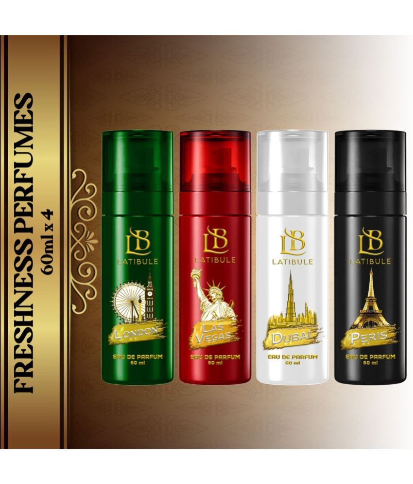     			Latibule Long Lasting Perfume Body Spray For Men And Women 60 Ml Each (Pack Of 4)