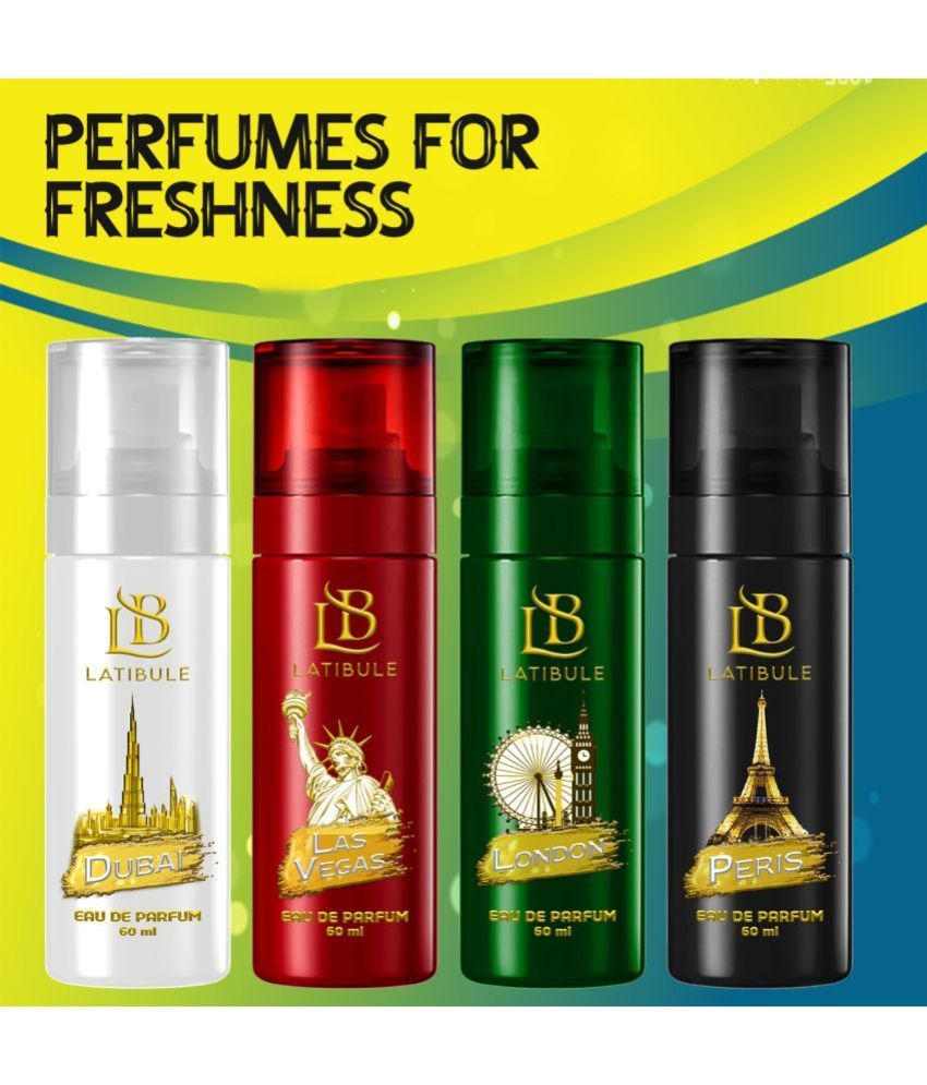     			Latibule Long Lasting Perfume Body Spray For Men And Women 60 Ml Each (Pack Of 4)