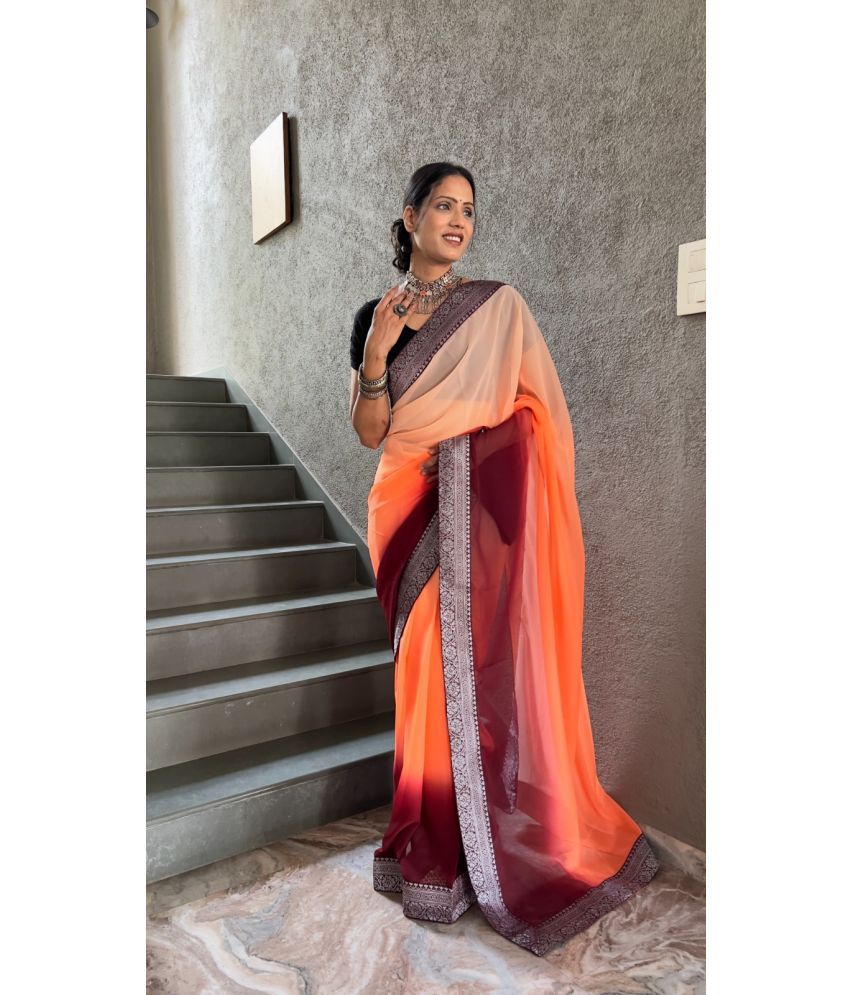     			OFLINE SELCTION Georgette Dyed Saree With Blouse Piece - Orange ( Pack of 1 )