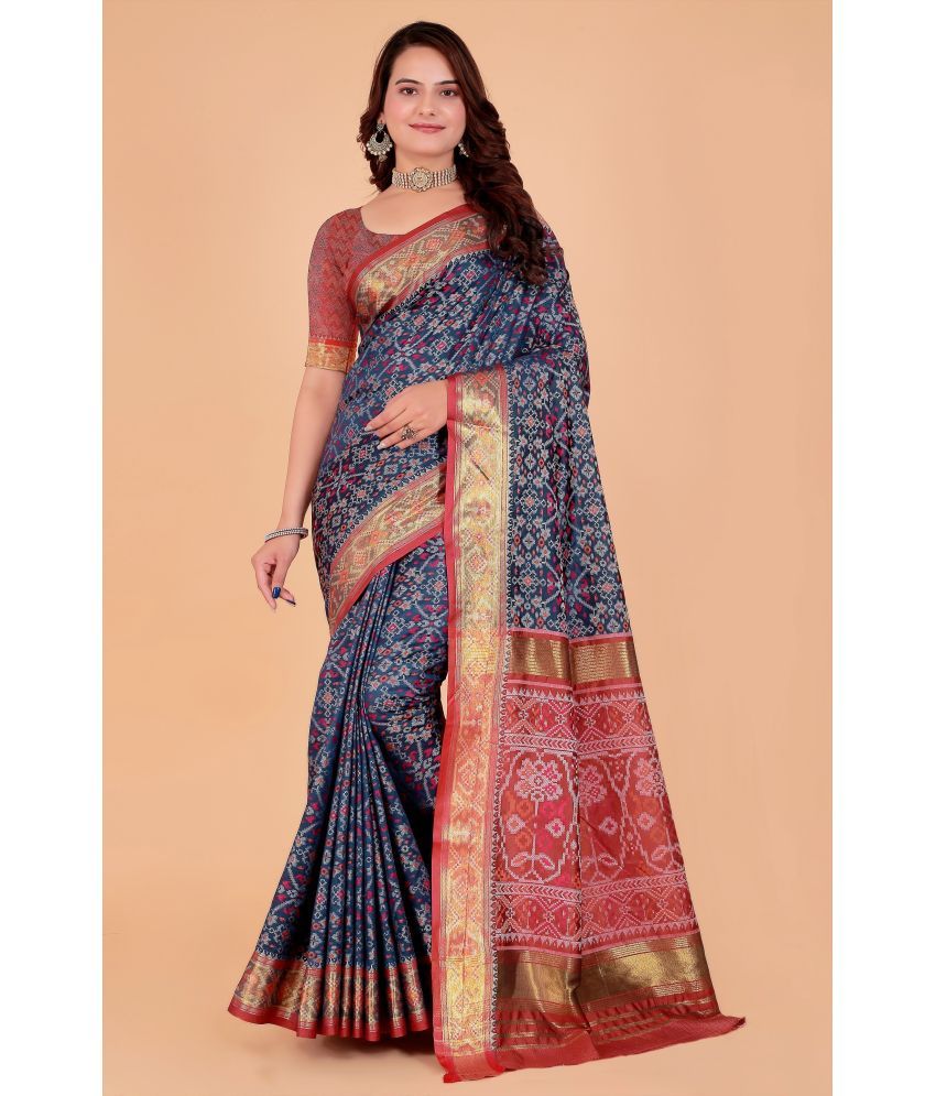     			Raj Vivah Jacquard Embellished Saree With Blouse Piece - Navy Blue ( Pack of 1 )