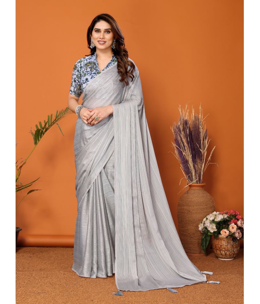     			Rangita Chiffon Solid Saree With Blouse Piece - Light Grey ( Pack of 1 )