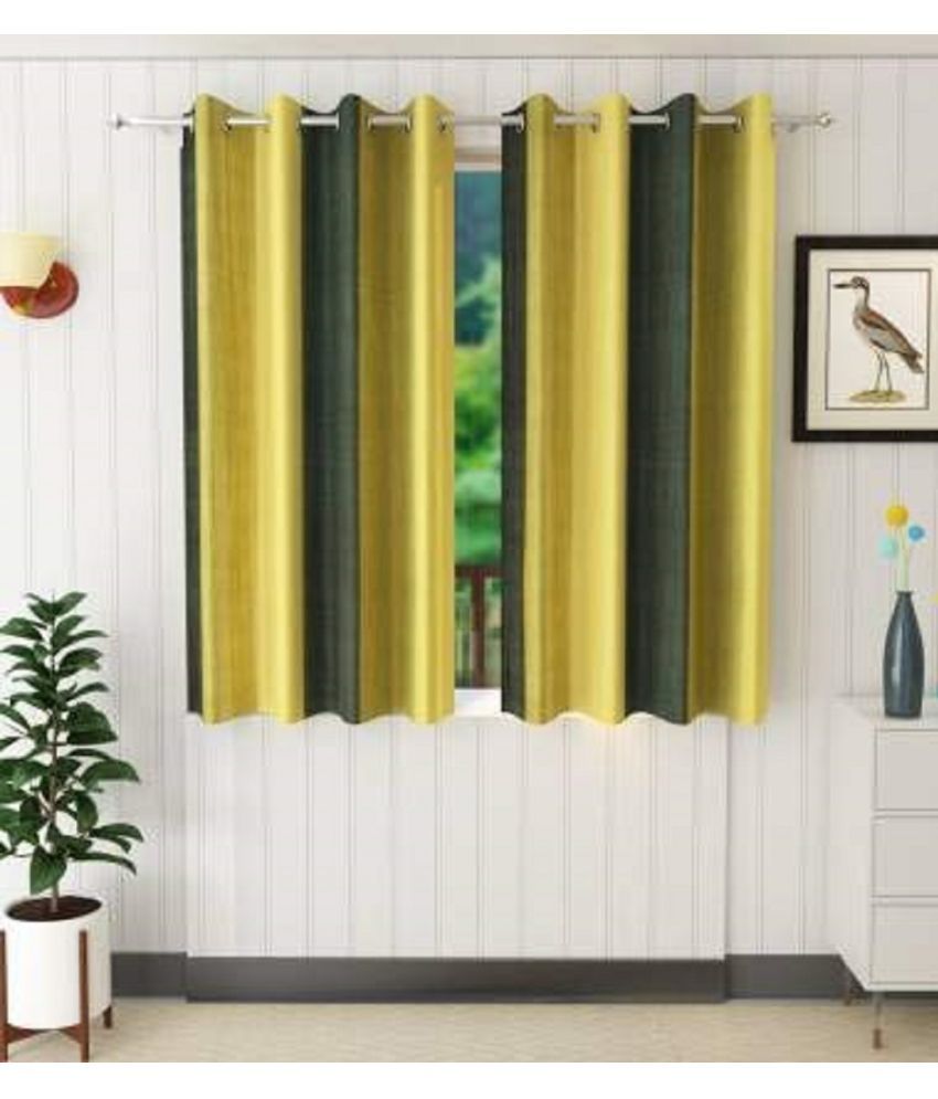     			SWIZIER Vertical Striped Semi-Transparent Eyelet Curtain 5 ft ( Pack of 2 ) - Green