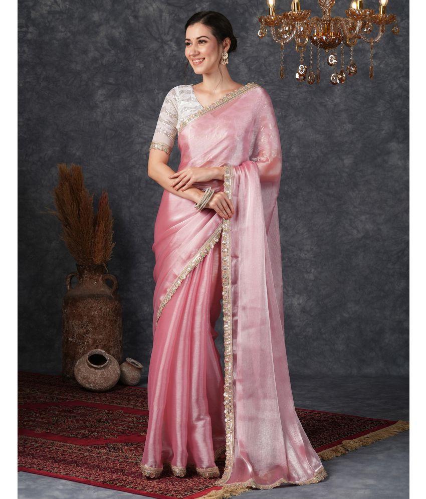     			Samah Chiffon Embellished Saree With Blouse Piece - Rose Gold ( Pack of 1 )